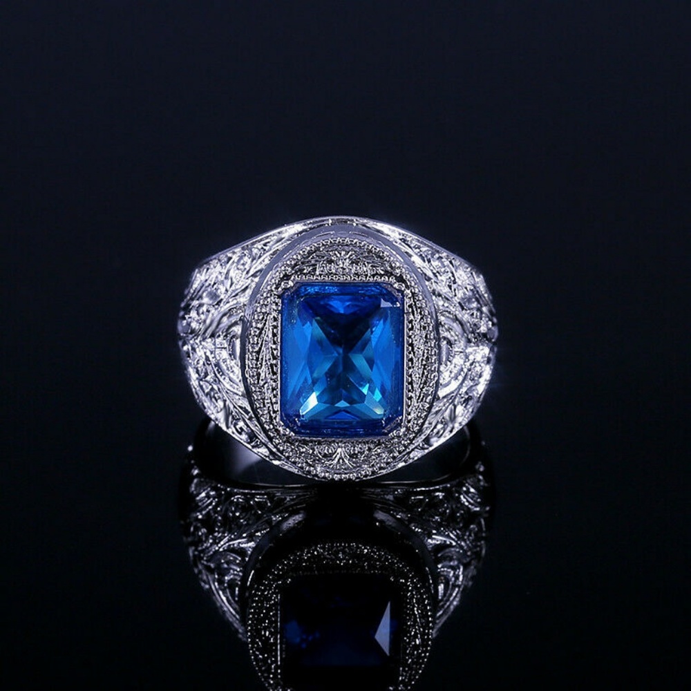 925 Silver Charm Blue Sapphire Ring New - Picture 4 of 4